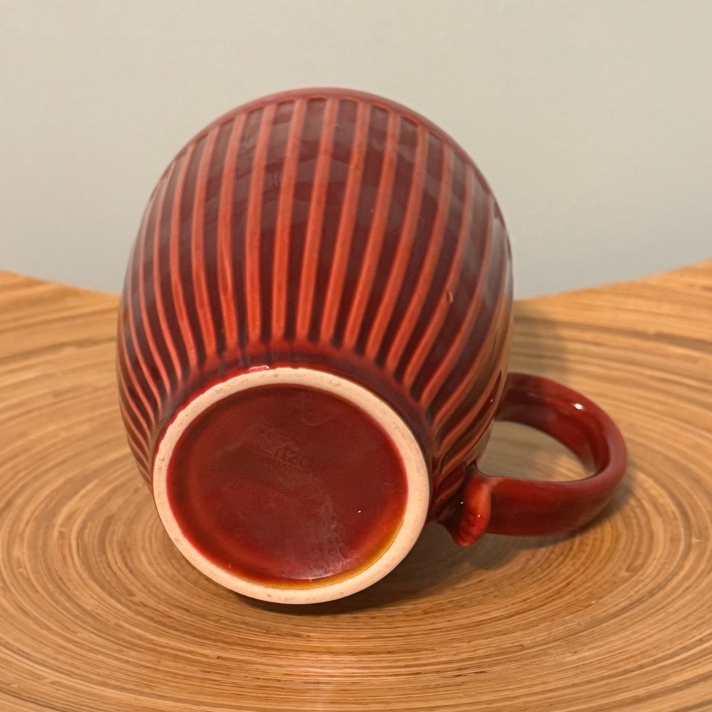 Orange Burnt Red Ceramic Ribbed Textured Mug EUC - Picture 6 of 7